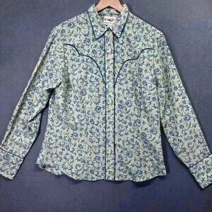 Roper Green Navy Western Shirt Womens L farm Work Ranch Cottagecore Country 0797